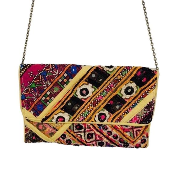 Boho long chain tapestry multi color purse - Picture 1 of 9
